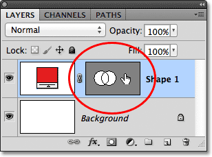 Clicking on the vector mask thumbnail to deselect the vector mask. Image © 2011 Photoshop Essentials.com