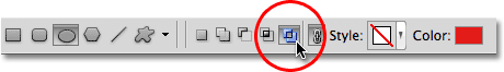 The Exclude Overlapping Shape Areas option in the Options Bar. Image © 2011 Photoshop Essentials.com