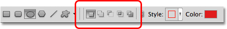 The Add, Subtract, Intersect and Exclude options are no longer available in the Options Bar. Image © 2011 Photoshop Essentials.com