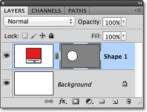 The Layers panel showing the Shape Layer sitting above the Background layer. Image © 2011 Photoshop Essentials.com