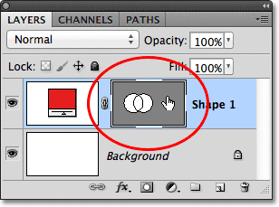 Clicking on the vector mask thumbnail to select the vector mask. Image © 2011 Photoshop Essentials.com