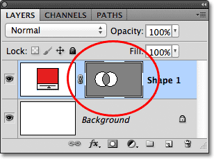 The Exclude Overlapping Shape Areas option adds both shapes to the same vector mask. Image © 2011 Photoshop Essentials.com
