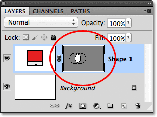 The Intersect Shape Areas option adds both shapes to the same vector mask. Image © 2011 Photoshop Essentials.com
