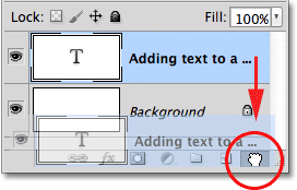 Dragging a Type layer on to the Trash Bin in the Layers panel. Image © 2011 Photoshop Essentials.com