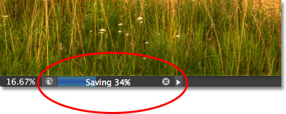 The save progress bar in the document window in Photoshop CS6. Image © 2012 Steve Patterson, Photoshop Essentials.com
