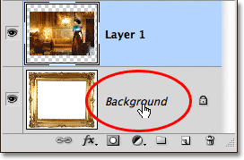 Double-clicking on the name Background in the Layers panel. Image © 2011 Photoshop Essentials.com