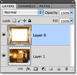 Layer 0 has been moved above Layer 1 in the Layers panel. Image © 2011 Photoshop Essentials.com