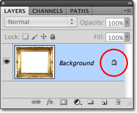 The lock icon on the Background layer in the Layers panel in Photoshop. Image © 2011 Photoshop Essentials.com