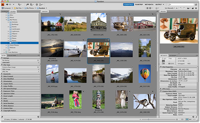 The Adobe Bridge CS4 interface. Image © 2010 Photoshop Essentials.com.