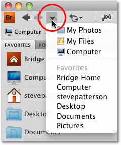 The Parent or Favorites icon in Adobe Bridge CS4. Image © 2010 Photoshop Essentials.com.