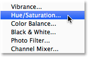 Selecting a Hue/Saturation adjustment layer. 