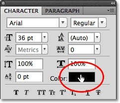 The text color option in the Options Bar in Photoshop. Image © 2011 Photoshop Essentials.com