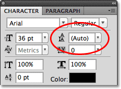 The Leading option in the Character panel in Photoshop. Image © 2011 Photoshop Essentials.com