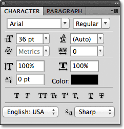 The Character and Paragraph panels in Photoshop. Image © 2011 Photoshop Essentials.com