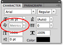 The Kerning option in the Character panel in Photoshop. Image © 2011 Photoshop Essentials.com