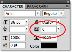 The Tracking option in the Character panel in Photoshop. Image © 2011 Photoshop Essentials.com