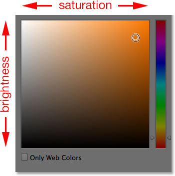 The brightness and saturation box in the Color Picker. 