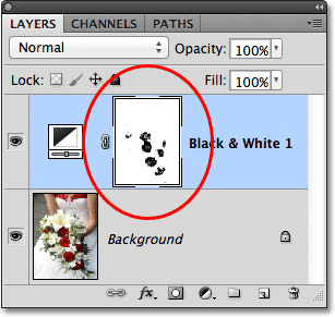 The Black & White adjustment layer sits above the Background layer. Image © 2012 Photoshop Essentials.com