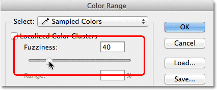 The Fuzziness option in the Color Range dialog box. Image © 2012 Photoshop Essentials.com