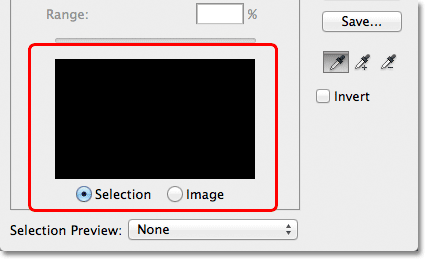 The selection preview window in the Color Range dialog box. Image © 2012 Photoshop Essentials.com