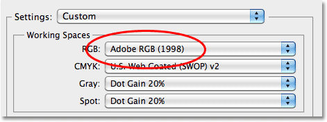 Changing Photoshop's RGB working space to Adobe RGB (1998). Image © 2010 Photoshop Essentials.com.