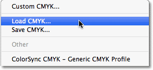 Loading a color profile to use as the CMYK working space in Photoshop. Image © 2010 Photoshop Essentials.com.