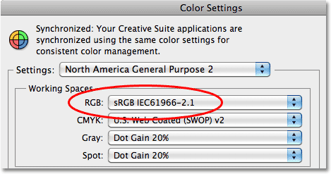 The default RGB working space option in Photoshop. Image © 2010 Photoshop Essentials.com.