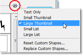 Adobe Photoshop tutorial image: Selecting a size for the thumbnails in the Preset Manager.