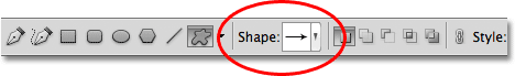 The custom shape preview thumbnail in the Options Bar in Photoshop. Image © 2011 Photoshop Essentials.com