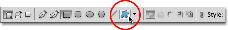 Selecting the Custom Shape Tool from the Options Bar in Photoshop. Image © 2011 Photoshop Essentials.com