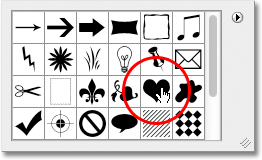 Selecting the Heart shape from the Shape Picker in Photoshop. Image © 2011 Photoshop Essentials.com