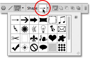 The shape picker in Photoshop. Image © 2011 Photoshop Essentials.com