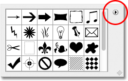 The menu icon in the Shape Picker in Photoshop. Image © 2011 Photoshop Essentials.com
