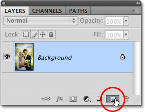 The New Layer icon in the Layers panel in Photoshop. Image © 2009 Photoshop Essentials.com