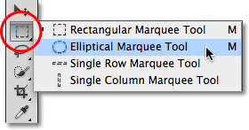 Selecting the Elliptical Marquee Tool in Photoshop. Image © 2011 Photoshop Essentials.com