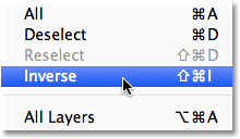 The Select - Inverse command in Photoshop. Image © 2011 Photoshop Essentials.com