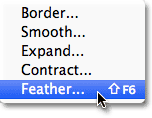 Choosing the Feather command in Photoshop. Image © 2011 Photoshop Essentials.com