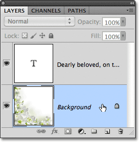 Selecting the Background layer in Photoshop. Image © 2011 Photoshop Essentials.com
