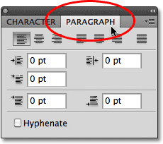 Selecting the Paragraph panel in Photoshop. Image © 2011 Photoshop Essentials.com