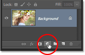 Clicking the New Fill or Adjustment Layer icon. Image © 2014 Steve Patterson, Photoshop Essentials.com