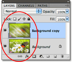 The layer preview thumbnails now show very different images. Image © 2011 Photoshop Essentials.com