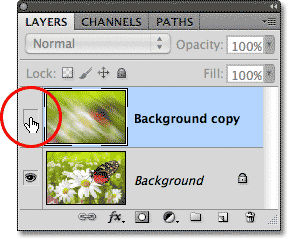 Clicking the empty layer visibility icon. Image © 2011 Photoshop Essentials.com