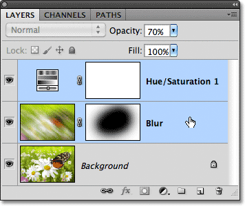 Selecting two layers at once in the Layers panel. Image © 2011 Photoshop Essentials.com