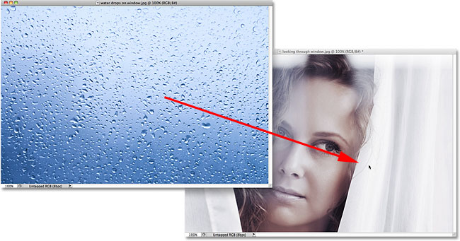 Dragging a photo from one Photoshop document into another. Image © 2011 Photoshop Essentials.com