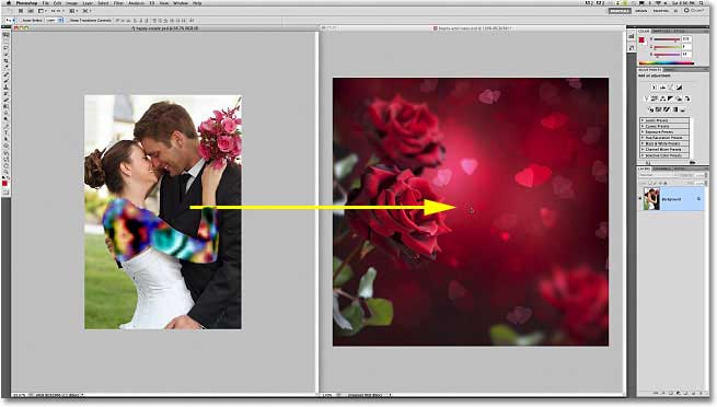 Dragging a photo between documents in Photoshop. Image © 2011 Photoshop Essentials.com