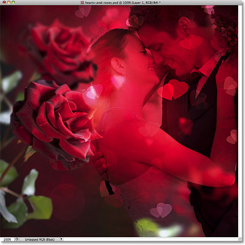 Photoshop wedding couple with hearts and roses image. Image © 2011 Photoshop Essentials.com