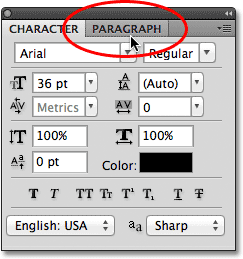 The Character and Paragraph panel group in Photoshop. Image © 2011 Photoshop Essentials.com