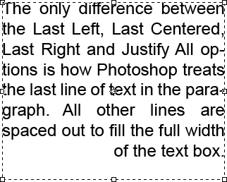 An example of type using the Justify Last Right option in the Paragraph panel in Photoshop. Image © 2011 Photoshop Essentials.com
