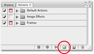 Create a new action set by clicking on the New Action Set icon in the Actions palette in Photoshop. Image copyright © 2008 Photoshop Essentials.com
