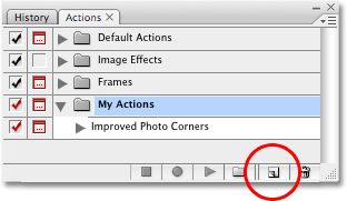 Create a new action in Photoshop by clicking on the New Action icon. Image copyright © 2008 Photoshop Essentials.com